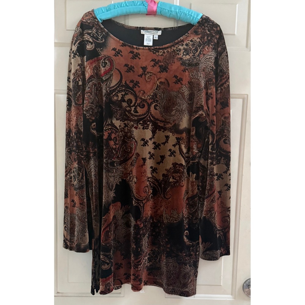 Vintage Coldwater Creek Paisley Velvet Long Sleeve Tunic Dress Whimsigoth Fall